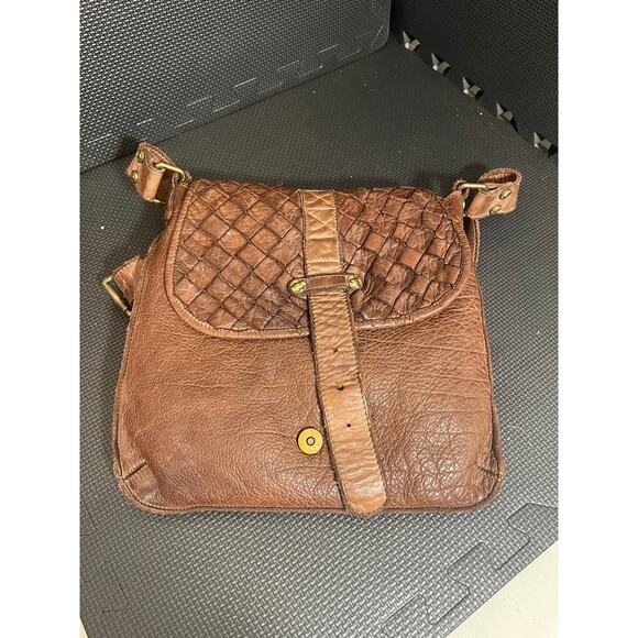 Civico 93 Taupe‎ Crossbody Basket Weave Genuine Leather Made In Italy BOHO - Picture 2 of 11